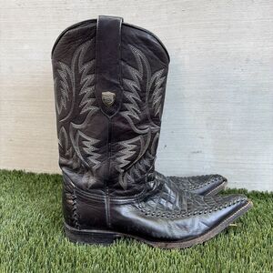Wild West Crocodile Leather Toe Cowboy Western Boots Handcrafted Sz 8 Black